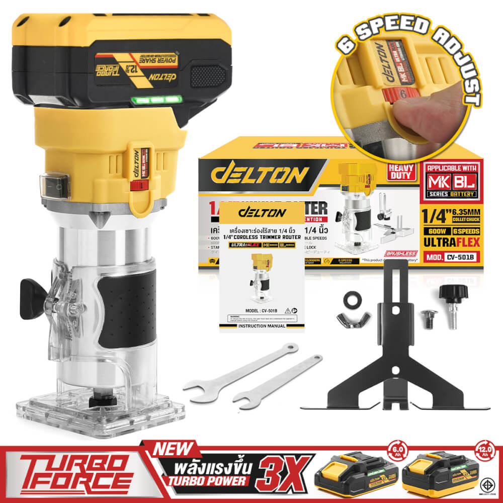 ทริมเมอร์ไร้สาย (พร้อมแบตเตอรี่) DELTON รุ่น CV-901R TURBO FORCE 20V 12AH